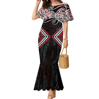 Red Aotearoa Tukutuku Manawa Tapu Family Matching Mermaid Dress and Hawaiian Shirt Ta Moko Toi Maori LT9 Mom's Dress Red - Polynesian Pride