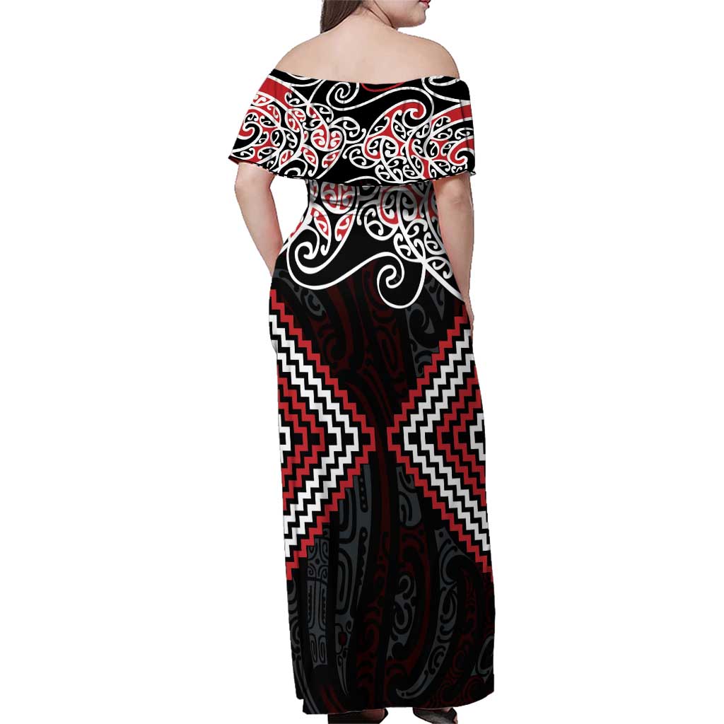 Red Aotearoa Tukutuku Manawa Tapu Family Matching Off Shoulder Maxi Dress and Hawaiian Shirt Ta Moko Toi Maori LT9 - Polynesian Pride