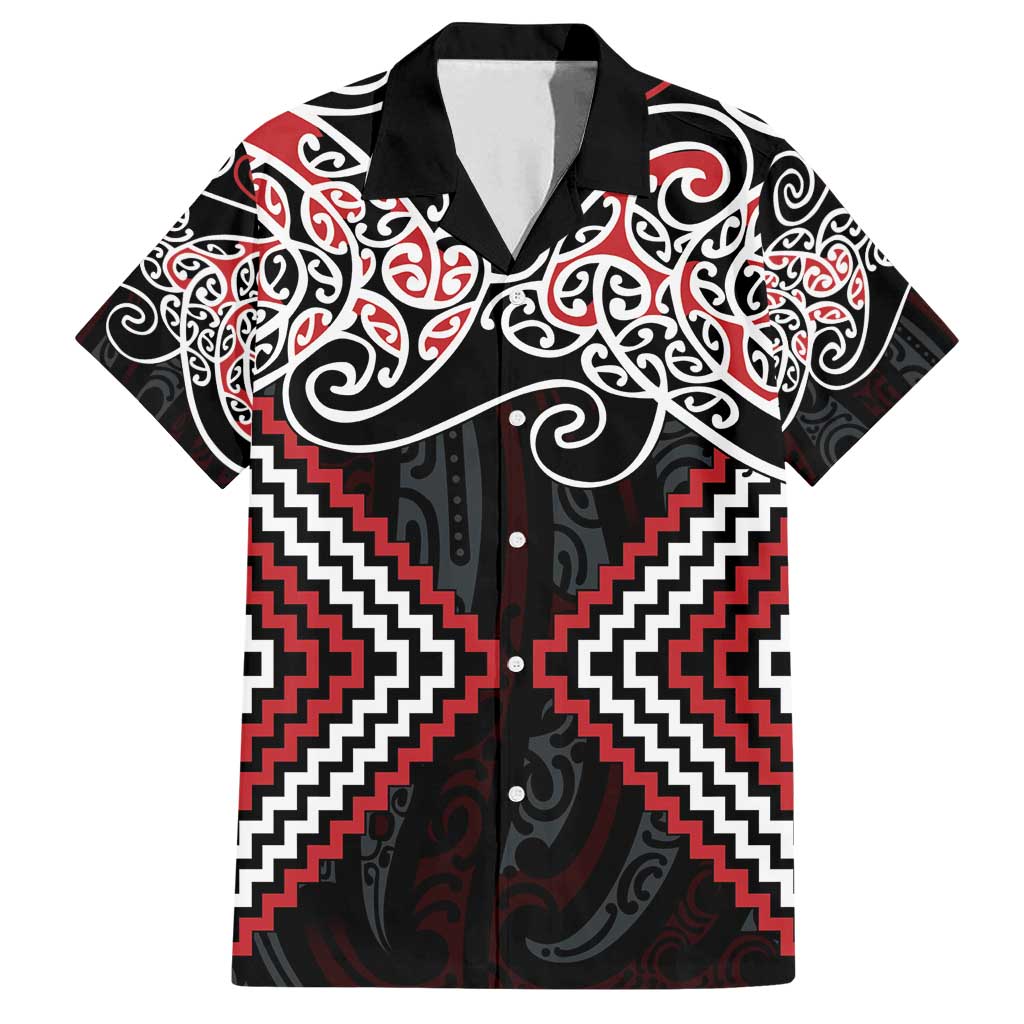 Red Aotearoa Tukutuku Manawa Tapu Family Matching Off Shoulder Short Dress and Hawaiian Shirt Ta Moko Toi Maori LT9 Dad's Shirt - Short Sleeve Red - Polynesian Pride