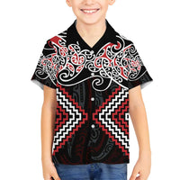 Red Aotearoa Tukutuku Manawa Tapu Family Matching Off Shoulder Short Dress and Hawaiian Shirt Ta Moko Toi Maori LT9 Son's Shirt Red - Polynesian Pride