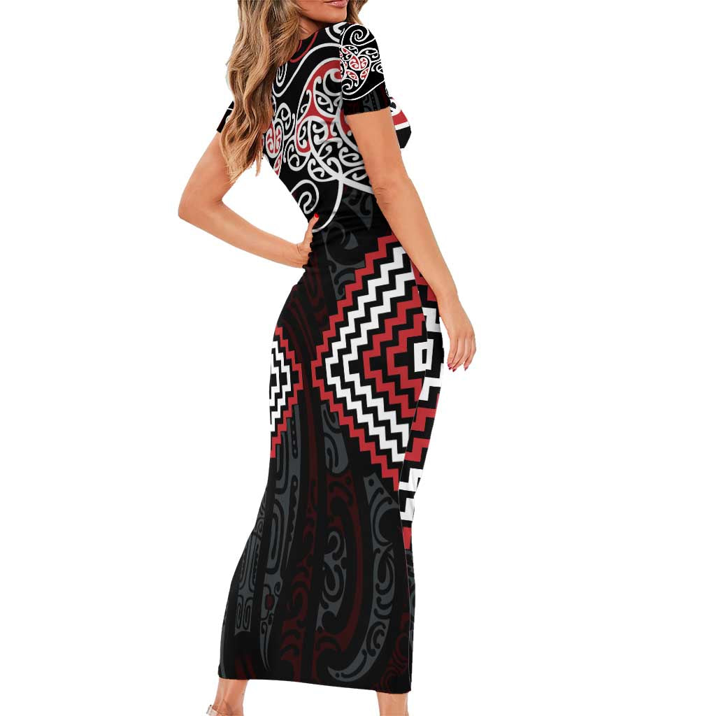 Red Aotearoa Tukutuku Manawa Tapu Family Matching Short Sleeve Bodycon Dress and Hawaiian Shirt Ta Moko Toi Maori LT9 - Polynesian Pride