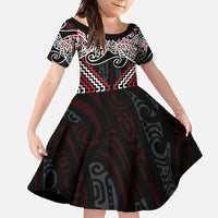 Red Aotearoa Tukutuku Manawa Tapu Family Matching Summer Maxi Dress and Hawaiian Shirt Ta Moko Toi Maori LT9 Daughter's Dress Red - Polynesian Pride