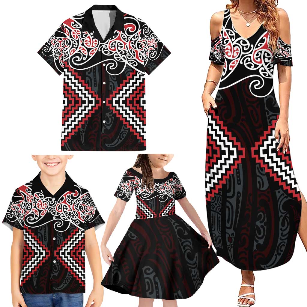 Red Aotearoa Tukutuku Manawa Tapu Family Matching Summer Maxi Dress and Hawaiian Shirt Ta Moko Toi Maori LT9 - Polynesian Pride