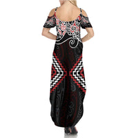 Red Aotearoa Tukutuku Manawa Tapu Family Matching Summer Maxi Dress and Hawaiian Shirt Ta Moko Toi Maori LT9 - Polynesian Pride
