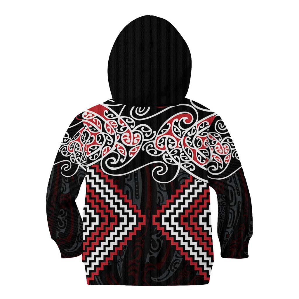 Red Aotearoa Tukutuku Manawa Tapu Kid Hoodie Ta Moko Toi Maori