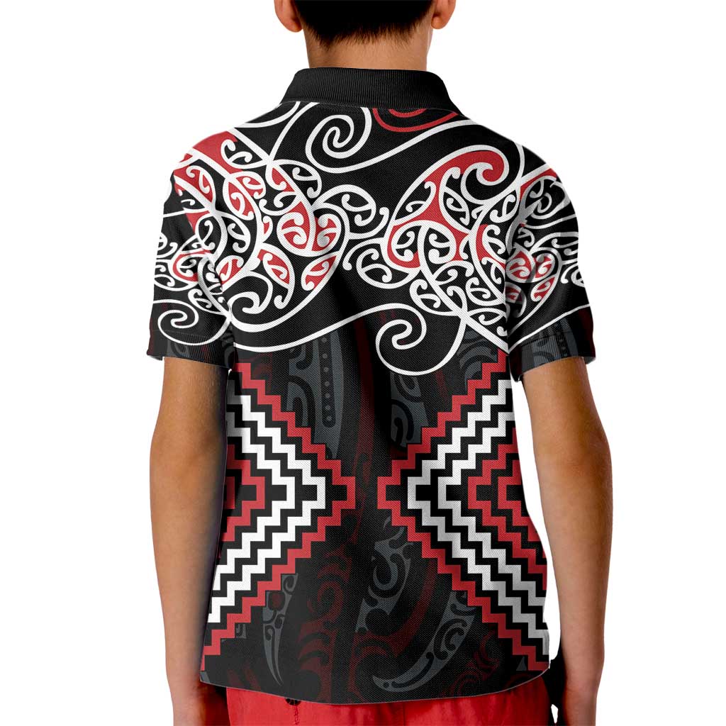 Red Aotearoa Tukutuku Manawa Tapu Kid Polo Shirt Ta Moko Toi Maori LT9 - Polynesian Pride