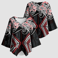 Red Aotearoa Tukutuku Manawa Tapu Kimono Sleeve Blouse Ta Moko Toi Maori - Polynesian Pride