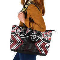 Red Aotearoa Tukutuku Manawa Tapu Leather Tote Bag Ta Moko Toi Maori LT9 Red - Polynesian Pride