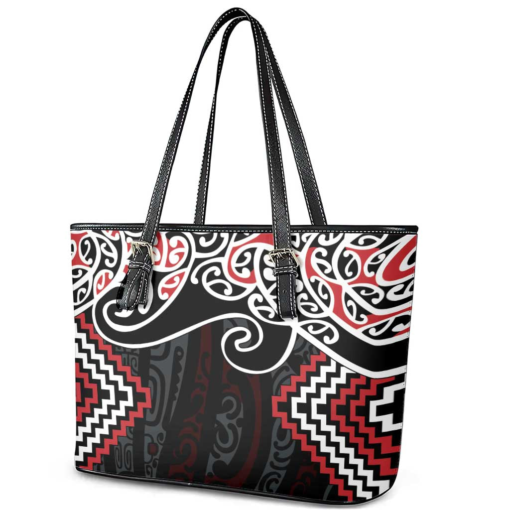 Red Aotearoa Tukutuku Manawa Tapu Leather Tote Bag Ta Moko Toi Maori LT9 - Polynesian Pride