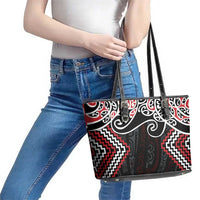 Red Aotearoa Tukutuku Manawa Tapu Leather Tote Bag Ta Moko Toi Maori LT9 - Polynesian Pride