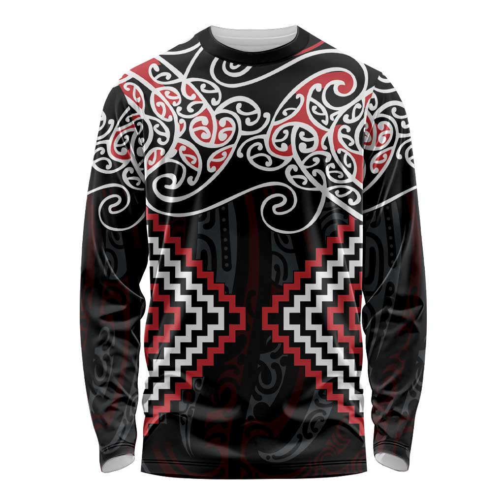 Red Aotearoa Tukutuku Manawa Tapu Long Sleeve Shirt Ta Moko Toi Maori LT9 Unisex Red - Polynesian Pride