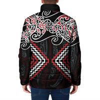 Red Aotearoa Tukutuku Manawa Tapu Padded Jacket Ta Moko Toi Maori - Polynesian Pride