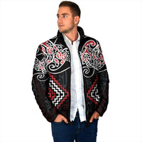 Red Aotearoa Tukutuku Manawa Tapu Padded Jacket Ta Moko Toi Maori - Polynesian Pride