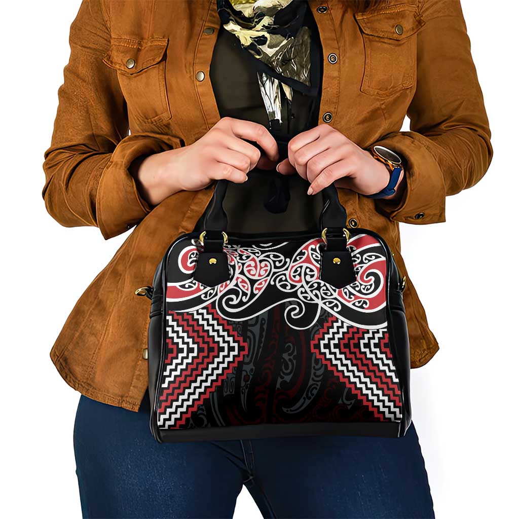 Red Aotearoa Tukutuku Manawa Tapu Shoulder Handbag Ta Moko Toi Maori