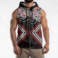 Red Aotearoa Tukutuku Manawa Tapu Sleeveless Zip Hoodie Ta Moko Toi Maori - Polynesian Pride