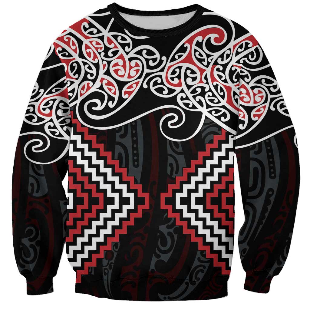 Red Aotearoa Tukutuku Manawa Tapu Sweatshirt Ta Moko Toi Maori LT9 Unisex Red - Polynesian Pride