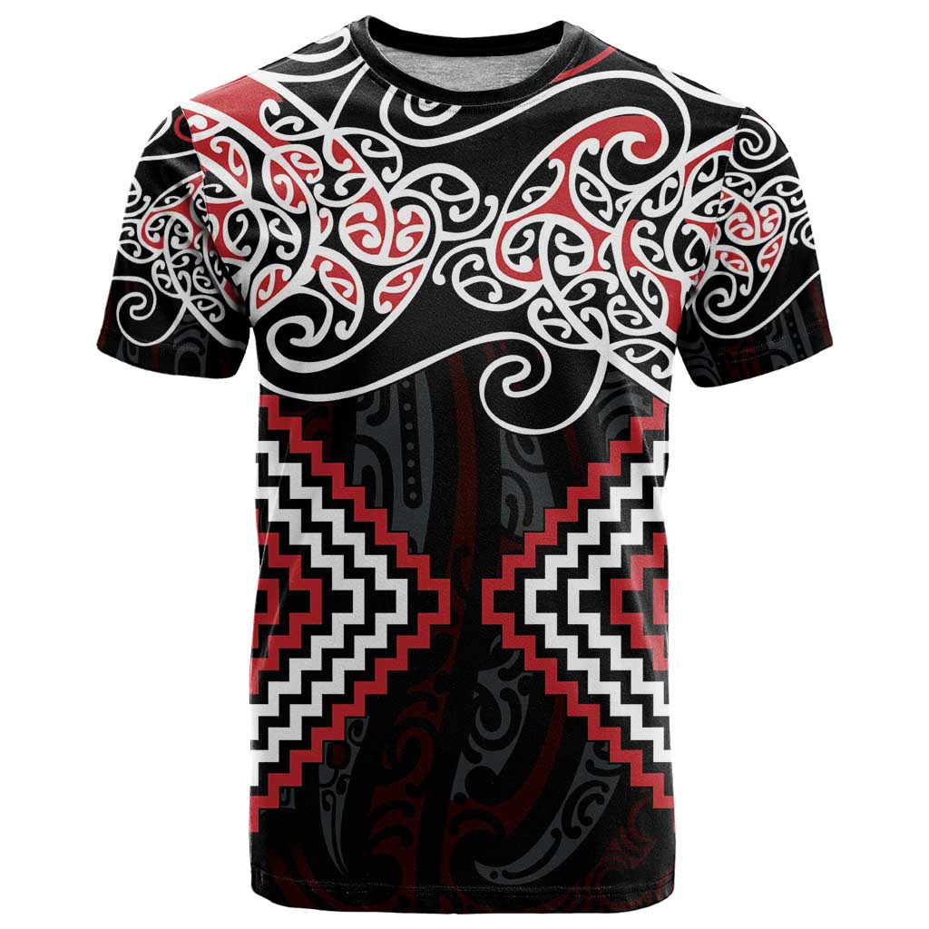 Red Aotearoa Tukutuku Manawa Tapu T Shirt Ta Moko Toi Maori LT9 Red - Polynesian Pride