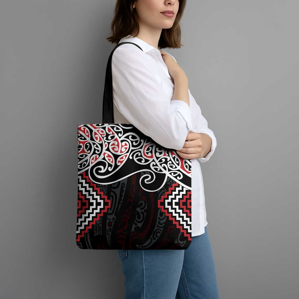 Red Aotearoa Tukutuku Manawa Tapu Tote Bag Ta Moko Toi Maori - Polynesian Pride
