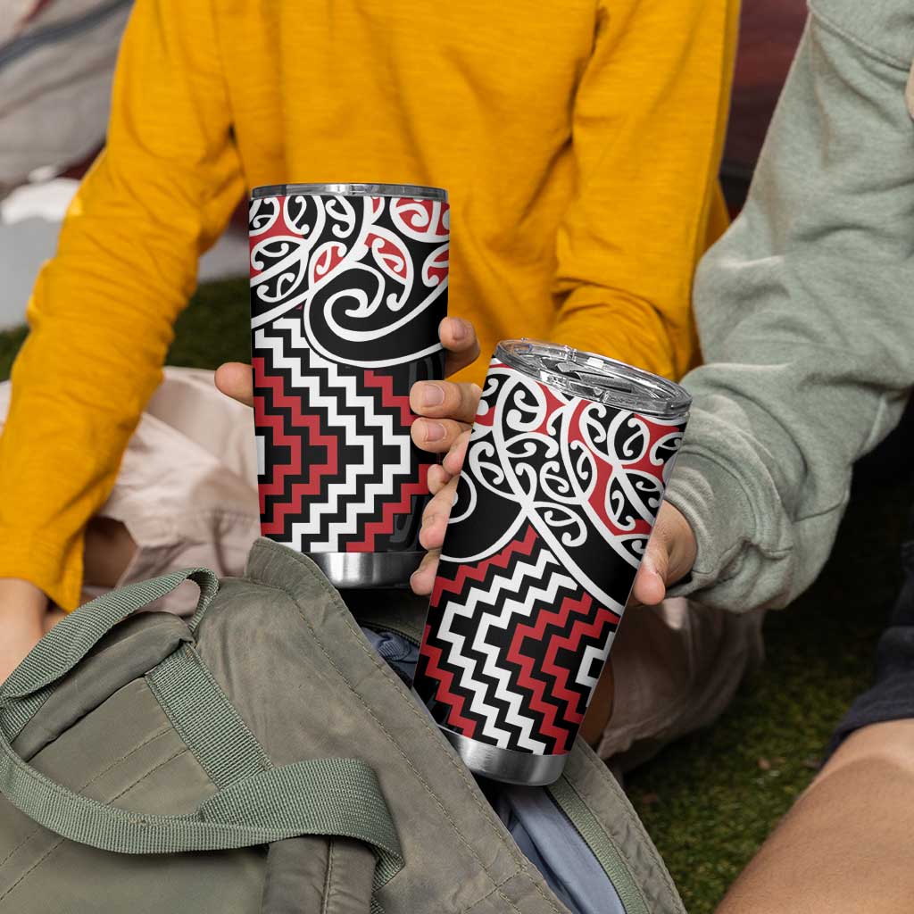 Red Aotearoa Tukutuku Manawa Tapu Tumbler Cup Ta Moko Toi Maori LT9 - Polynesian Pride