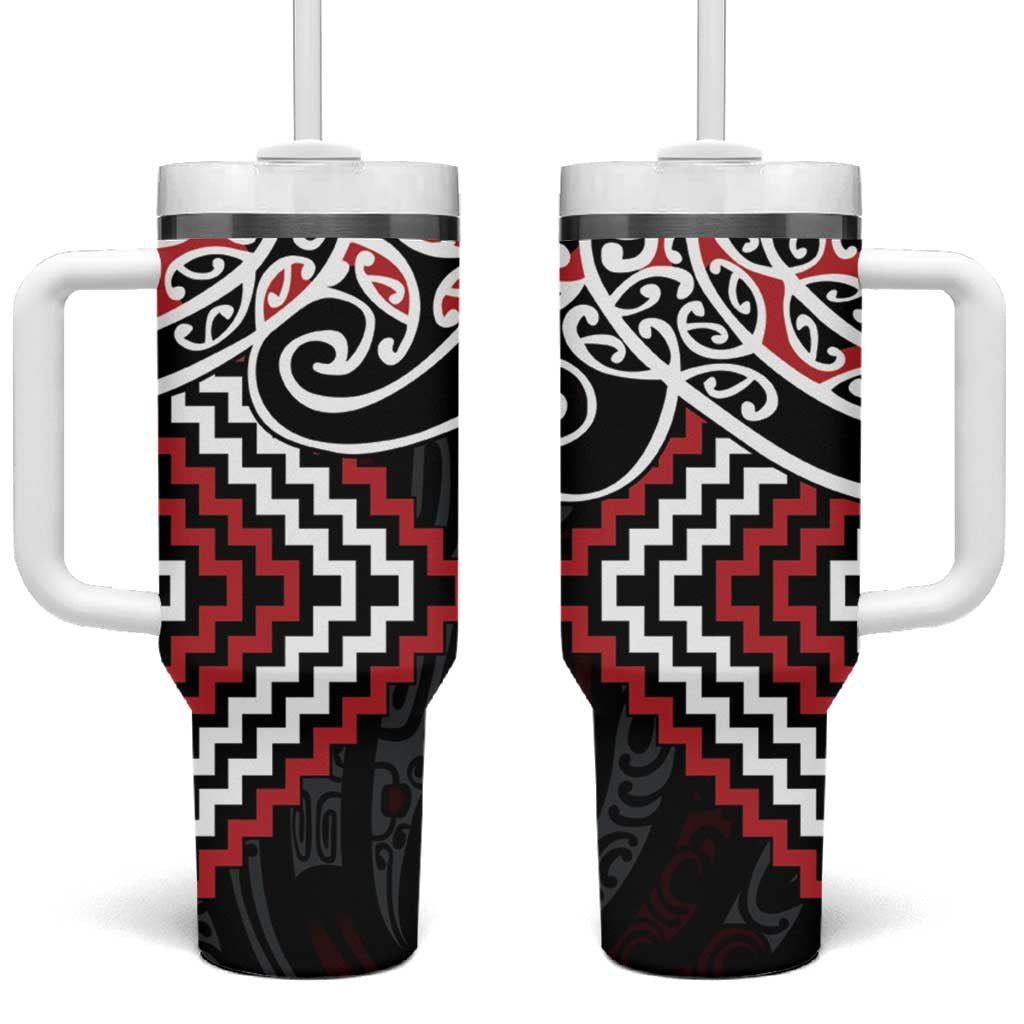 Red Aotearoa Tukutuku Manawa Tapu Tumbler With Handle Ta Moko Toi Maori LT9 One Size: 40 oz Red - Polynesian Pride