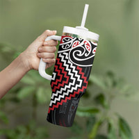 Red Aotearoa Tukutuku Manawa Tapu Tumbler With Handle Ta Moko Toi Maori LT9 - Polynesian Pride