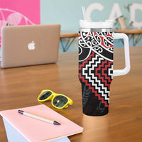 Red Aotearoa Tukutuku Manawa Tapu Tumbler With Handle Ta Moko Toi Maori LT9 - Polynesian Pride