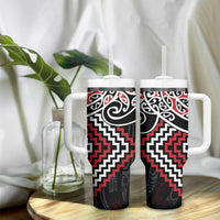 Red Aotearoa Tukutuku Manawa Tapu Tumbler With Handle Ta Moko Toi Maori LT9 - Polynesian Pride