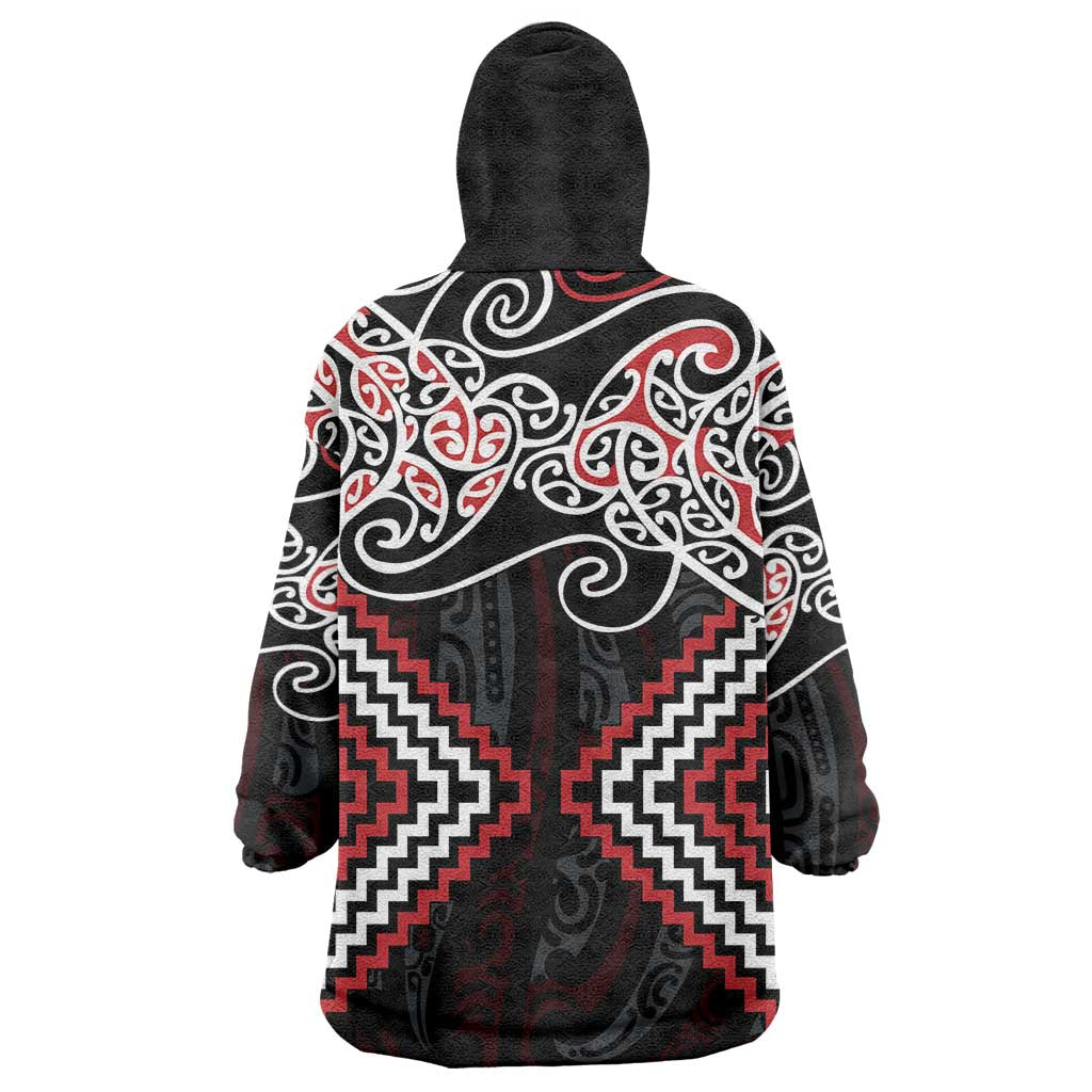 Red Aotearoa Tukutuku Manawa Tapu Wearable Blanket Hoodie Ta Moko Toi Maori