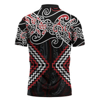 Red Aotearoa Tukutuku Manawa Tapu Zipper Polo Shirt Ta Moko Toi Maori - Polynesian Pride