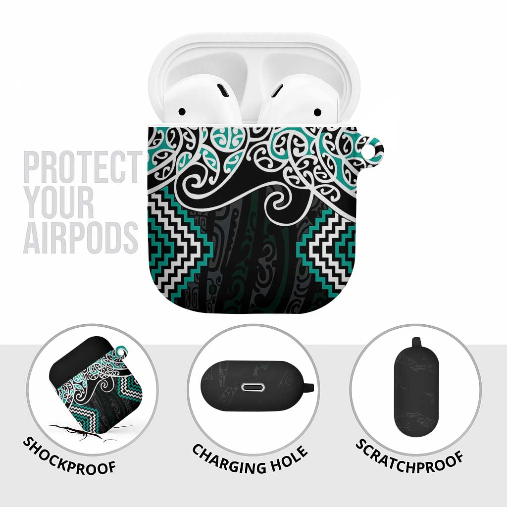 Turquoise Aotearoa Tukutuku Manawa Tapu AirPods Case Ta Moko Toi Maori - Polynesian Pride