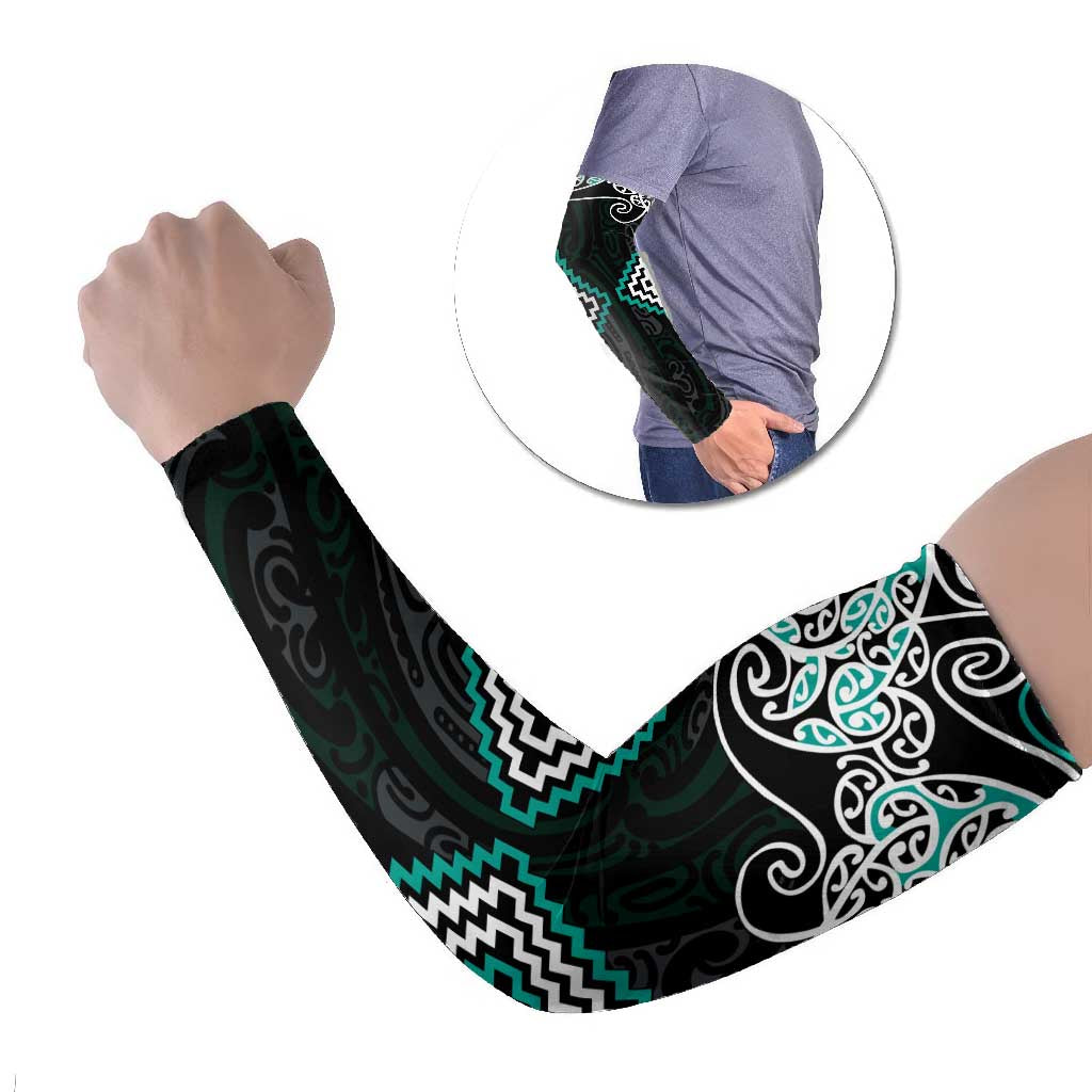Turquoise Aotearoa Tukutuku Manawa Tapu Arm Sleeves Ta Moko Toi Maori - Polynesian Pride