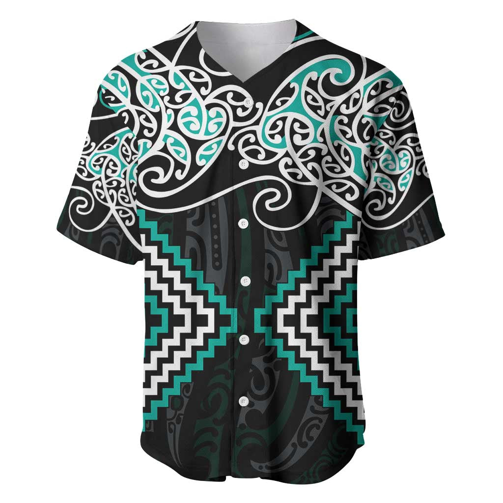 Turquoise Aotearoa Tukutuku Manawa Tapu Baseball Jersey Ta Moko Toi Maori LT9 Turquoise - Polynesian Pride