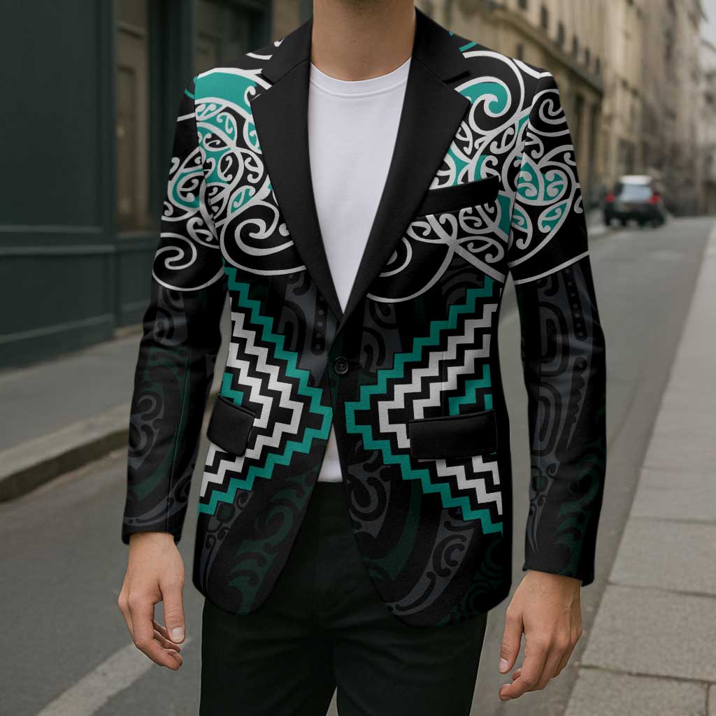 Turquoise Aotearoa Tukutuku Manawa Tapu Blazer Ta Moko Toi Maori - Polynesian Pride
