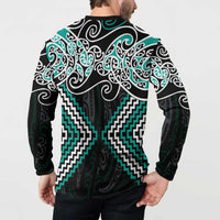 Turquoise Aotearoa Tukutuku Manawa Tapu Button Sweatshirt Ta Moko Toi Maori