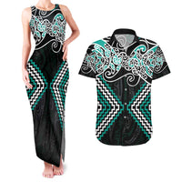 Turquoise Aotearoa Tukutuku Manawa Tapu Couples Matching Tank Maxi Dress and Hawaiian Shirt Ta Moko Toi Maori LT9 Turquoise - Polynesian Pride