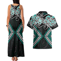 Turquoise Aotearoa Tukutuku Manawa Tapu Couples Matching Tank Maxi Dress and Hawaiian Shirt Ta Moko Toi Maori LT9 - Polynesian Pride