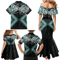 Turquoise Aotearoa Tukutuku Manawa Tapu Family Matching Mermaid Dress and Hawaiian Shirt Ta Moko Toi Maori LT9 - Polynesian Pride