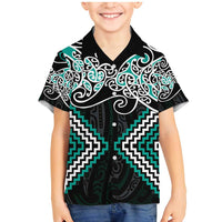 Turquoise Aotearoa Tukutuku Manawa Tapu Family Matching Mermaid Dress and Hawaiian Shirt Ta Moko Toi Maori LT9 Son's Shirt Turquoise - Polynesian Pride