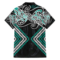 Turquoise Aotearoa Tukutuku Manawa Tapu Family Matching Off Shoulder Short Dress and Hawaiian Shirt Ta Moko Toi Maori LT9 - Polynesian Pride