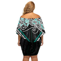 Turquoise Aotearoa Tukutuku Manawa Tapu Family Matching Off Shoulder Short Dress and Hawaiian Shirt Ta Moko Toi Maori LT9 - Polynesian Pride