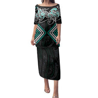 Turquoise Aotearoa Tukutuku Manawa Tapu Family Matching Puletasi and Hawaiian Shirt Ta Moko Toi Maori LT9 Mom's Dress Turquoise - Polynesian Pride