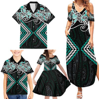 Turquoise Aotearoa Tukutuku Manawa Tapu Family Matching Summer Maxi Dress and Hawaiian Shirt Ta Moko Toi Maori LT9 - Polynesian Pride
