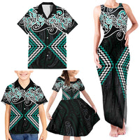 Turquoise Aotearoa Tukutuku Manawa Tapu Family Matching Tank Maxi Dress and Hawaiian Shirt Ta Moko Toi Maori LT9 - Polynesian Pride