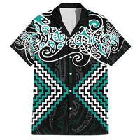 Turquoise Aotearoa Tukutuku Manawa Tapu Family Matching Tank Maxi Dress and Hawaiian Shirt Ta Moko Toi Maori LT9 Dad's Shirt - Short Sleeve Turquoise - Polynesian Pride