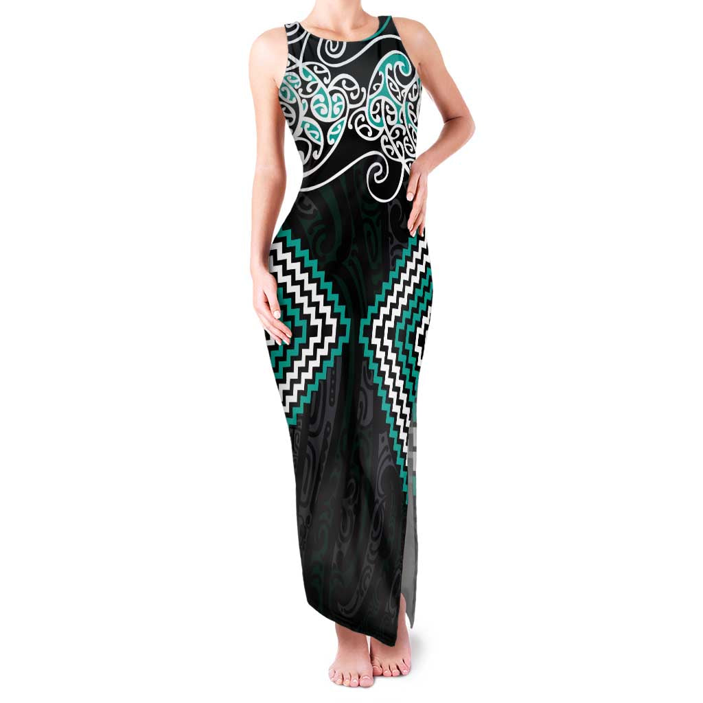Turquoise Aotearoa Tukutuku Manawa Tapu Family Matching Tank Maxi Dress and Hawaiian Shirt Ta Moko Toi Maori LT9 Mom's Dress Turquoise - Polynesian Pride