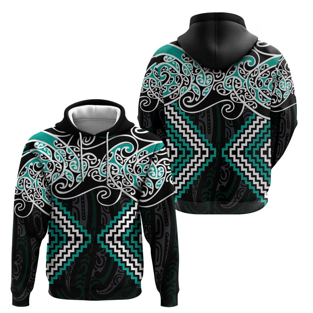 Turquoise Aotearoa Tukutuku Manawa Tapu Hoodie Ta Moko Toi Maori