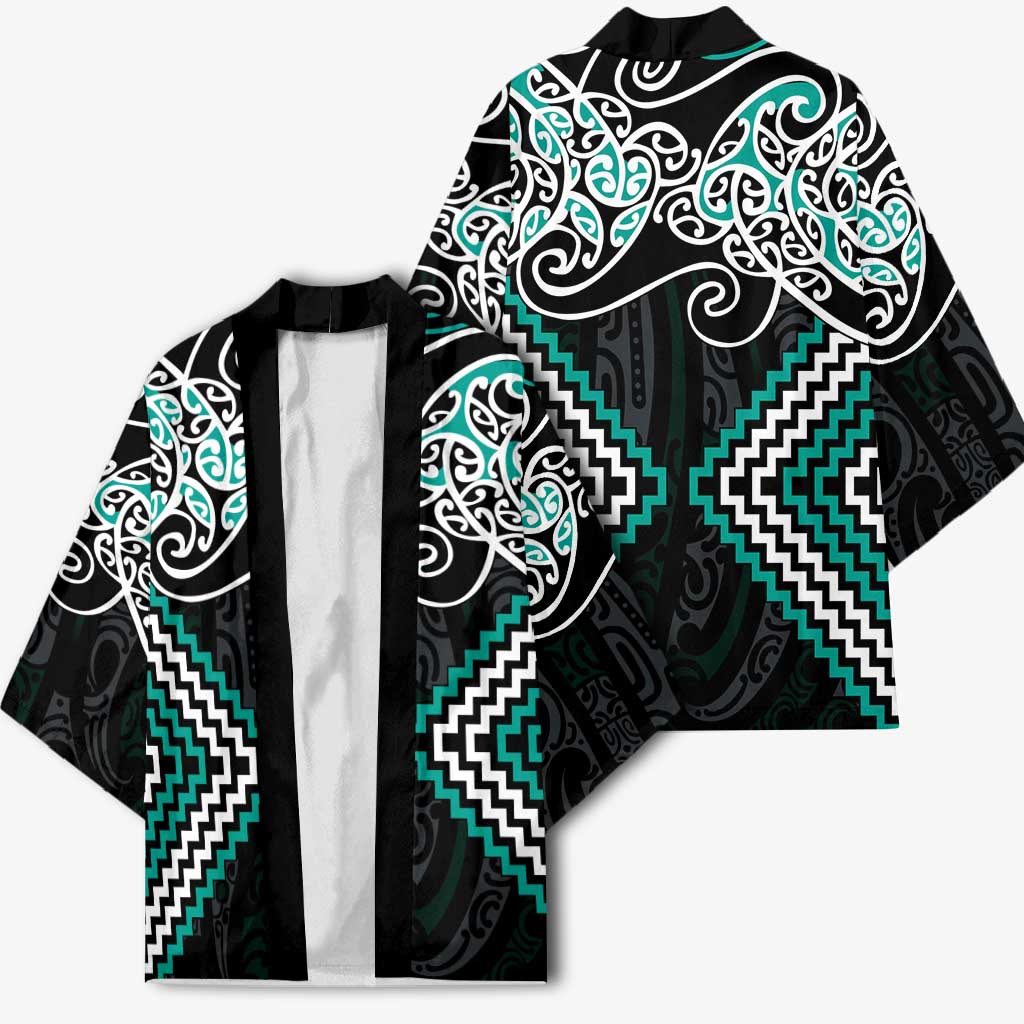 Turquoise Aotearoa Tukutuku Manawa Tapu Kimono Ta Moko Toi Maori - Polynesian Pride