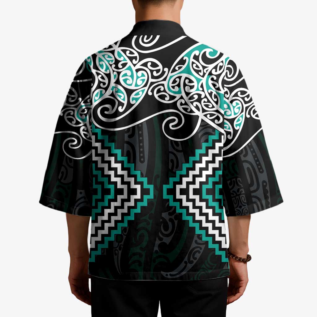 Turquoise Aotearoa Tukutuku Manawa Tapu Kimono Ta Moko Toi Maori - Polynesian Pride