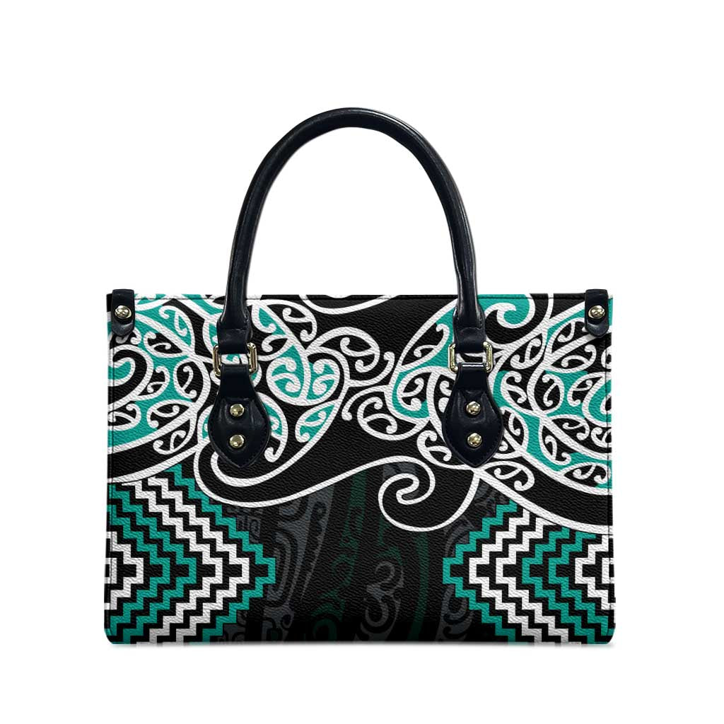 Turquoise Aotearoa Tukutuku Manawa Tapu Leather Bag Ta Moko Toi Maori - Polynesian Pride