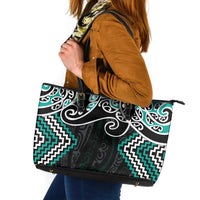 Turquoise Aotearoa Tukutuku Manawa Tapu Leather Tote Bag Ta Moko Toi Maori LT9 Turquoise - Polynesian Pride